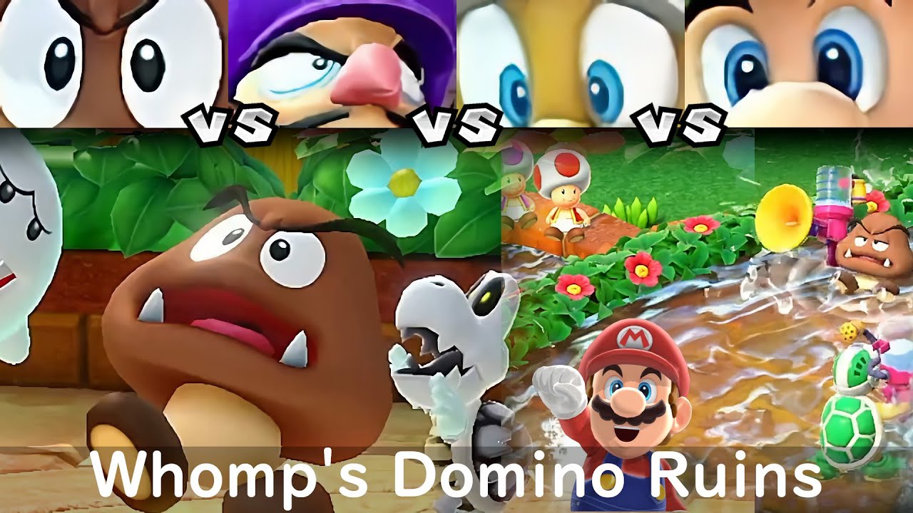 Super Mario Party Goomba vs Waluigi vs Hammer Bro vs Luigi #73 Whomp's Domino Ruins