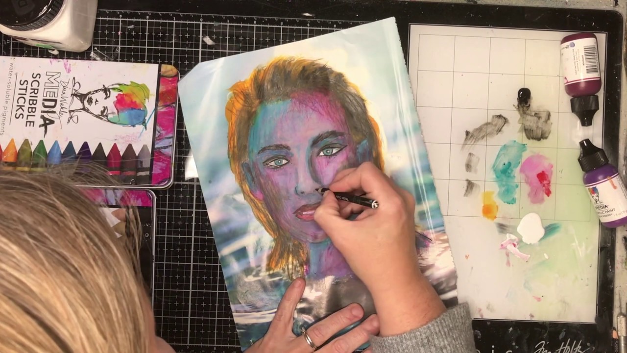 Inspired by Dina Wakley: Overpainting faces