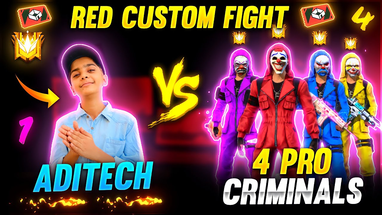 4 Pro Criminal Bundles Vs Aditech ❤️🤯 - Advance ( Red ) Custom Room Fight - Garena Free Fire