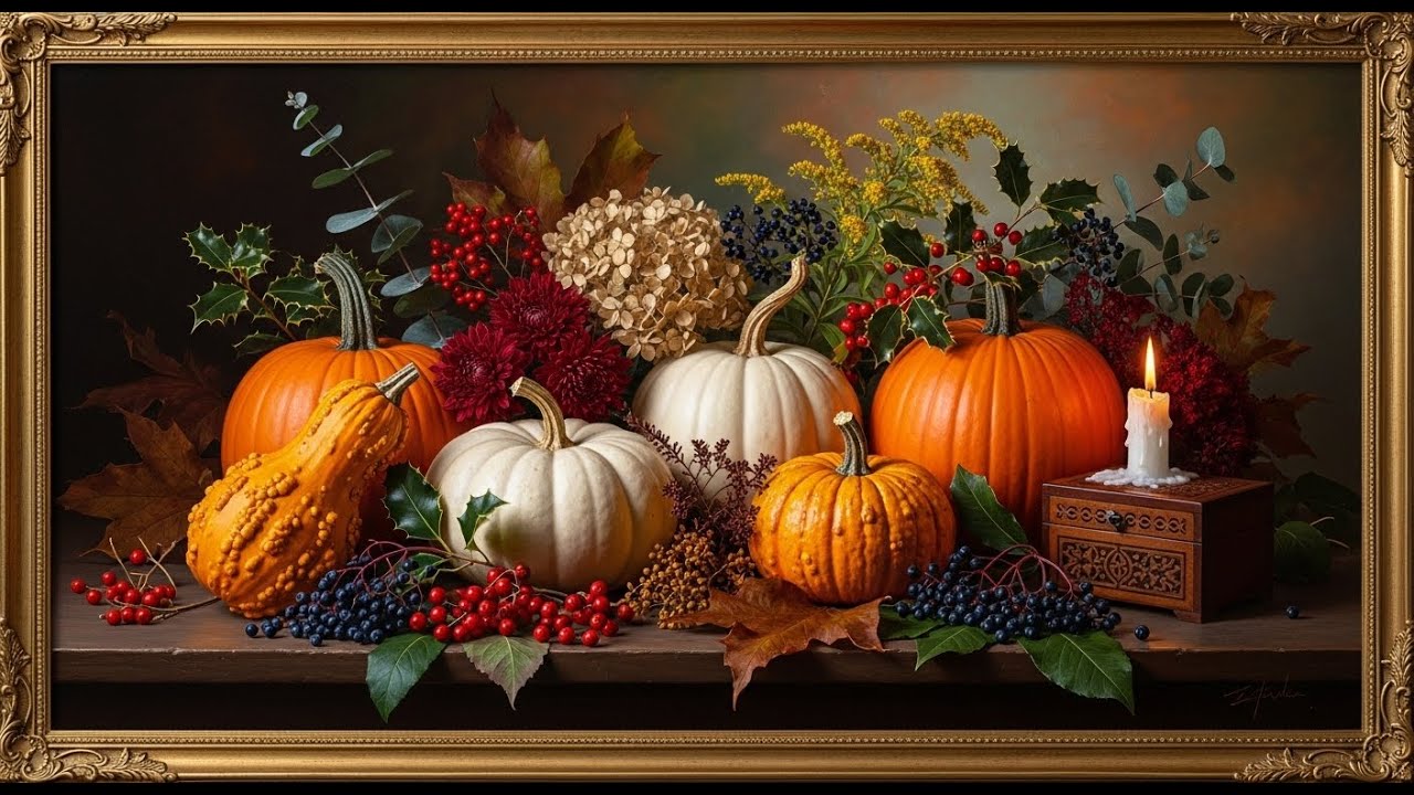 Autumn Harmony 🍁🎃 | Timeless Harvest Still Life in Golden Frame  | 4K Ultra HD Relaxing Frame TV Art