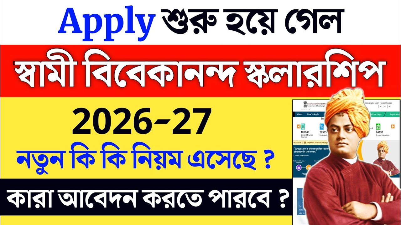 Swami Vivekananda Scholarship 2026-27 Apply | svmcm scholarship new update | SVMCM Aikyashree Apply 