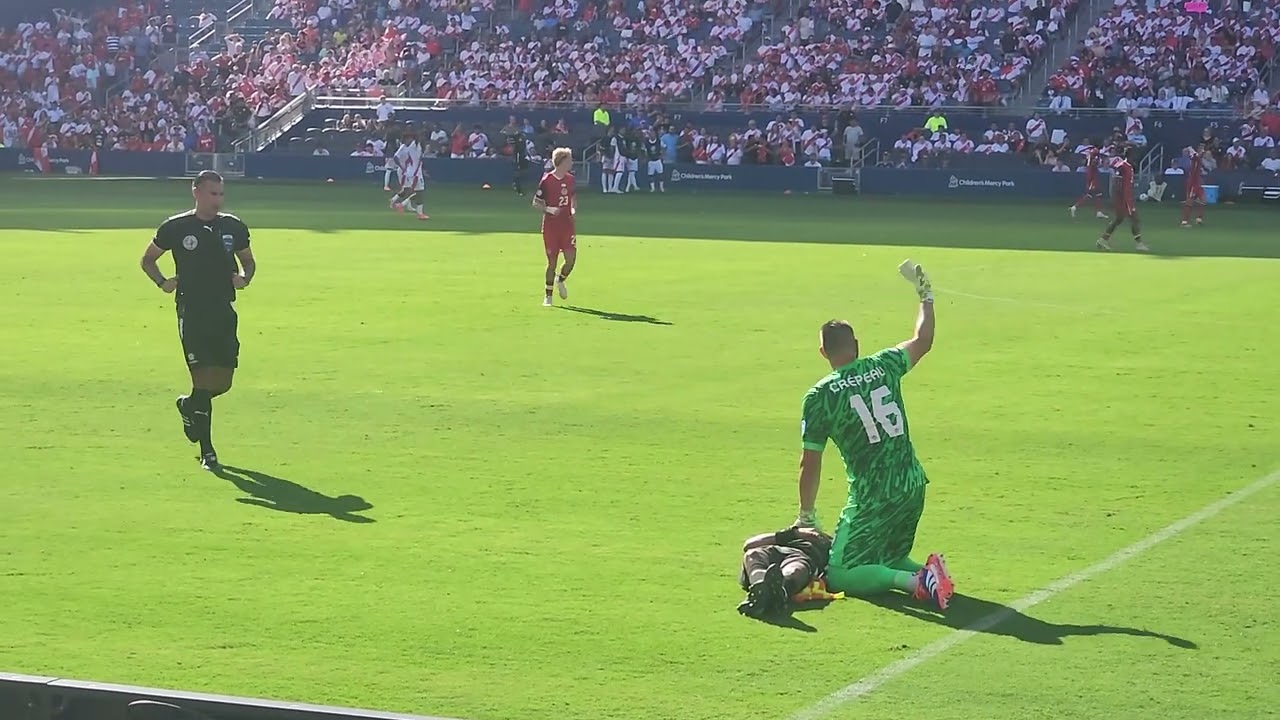 Assistant REFEREE COLLAPSES - COPA AMERICA - Canada v Peru - **viewer discretion advised swearing**