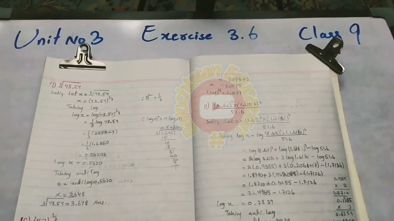 Q.no.9-13 Exercise 3.6 / how to find logmⁿ / class9 math Balochistan board