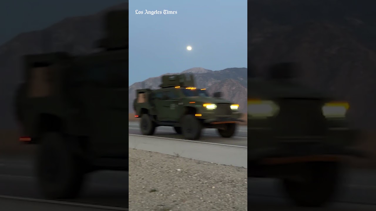 A military convoy departed Twentynine Palms as Marines were ordered deployed to Los Angeles