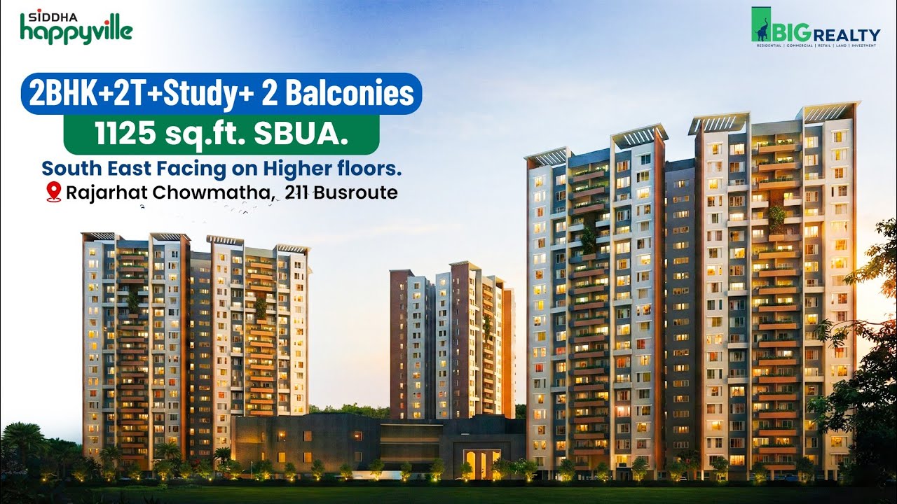 Siddha Happyville 2BHK+2T+Study+2 Bal for sale 📍Rajarhat #newtownkolkata #flatsforsale #realestate