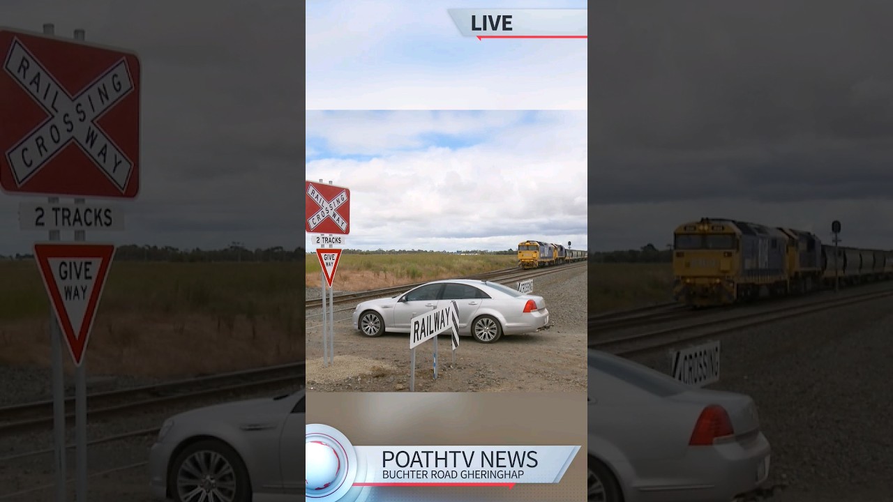 Car and Grain Train Near Miss At Buchter Road Gheringhap (4/12/2021) - PoathTV Fake News #shorts