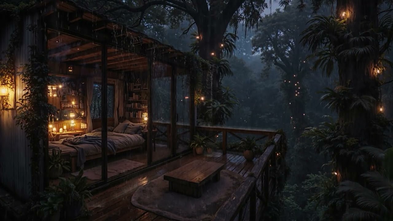 Soft Night Rain Drifting Over a Cozy Cabin in the Woods 🌧 | Calm Sleep Ambience
