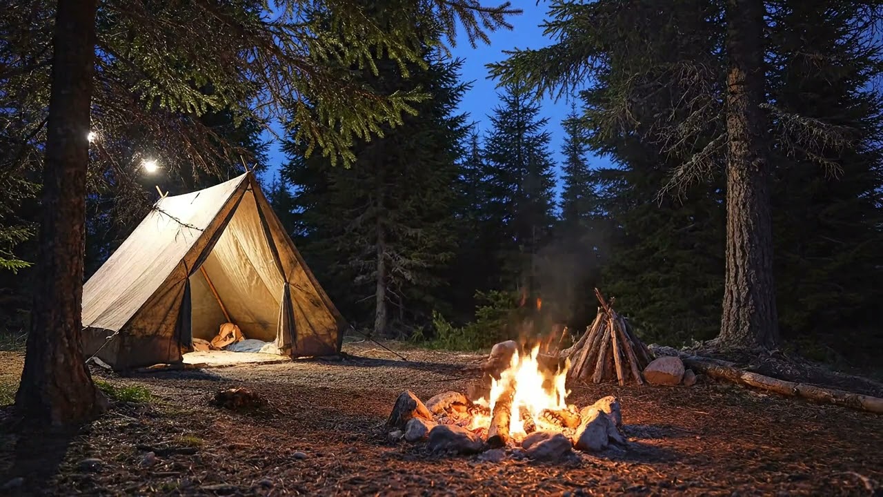 🌲 Hidden Encampment Deep Forest Night (No Wind/No Rain) | 7 Hours of Pure Nature ASMR