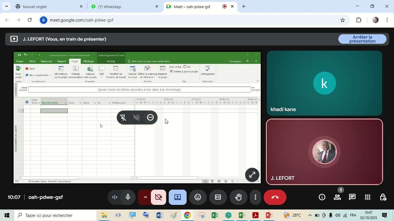 Initialisation du projet avec MS PROJECT par M Lefort Expert en Planification Suvi et Evaluation
