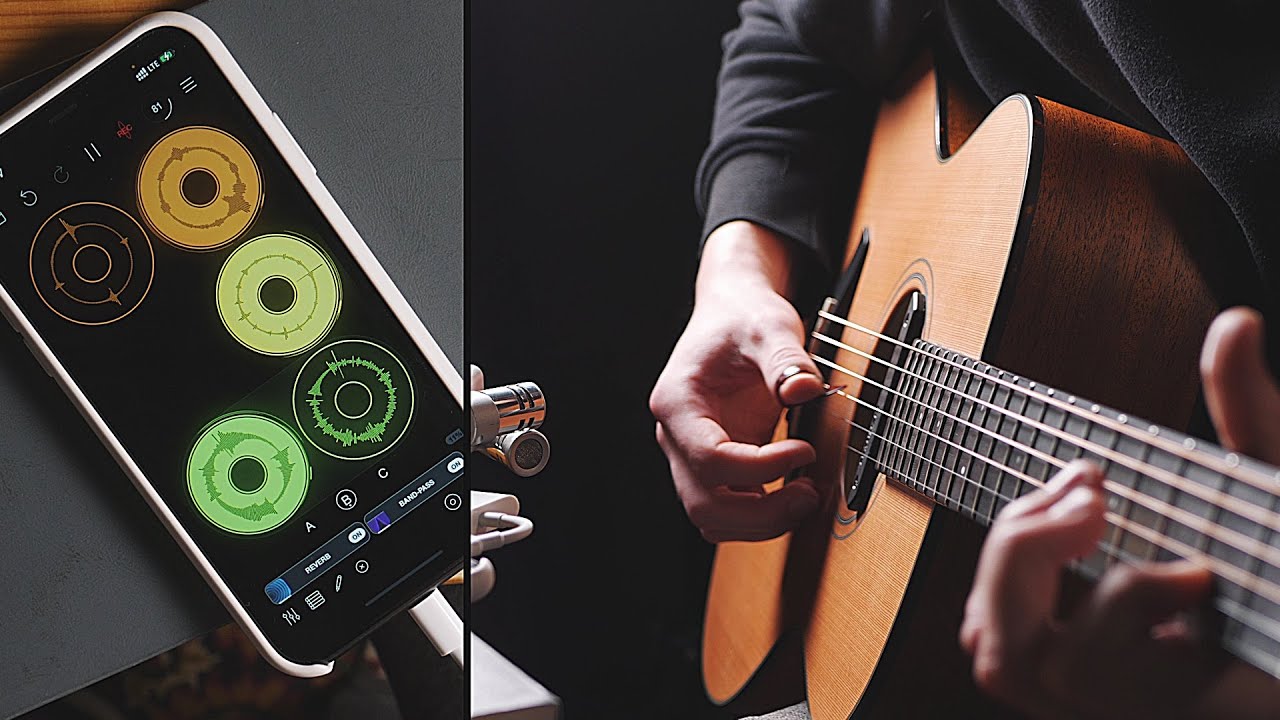 Guitar, iPhone and microphone (Loopy Pro app)