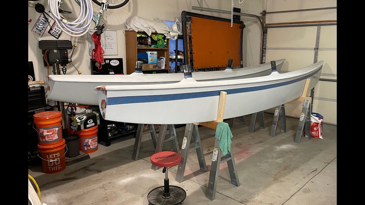 1979 Hobie Motorcat project, prepping the hulls for paint, Epsiode 5