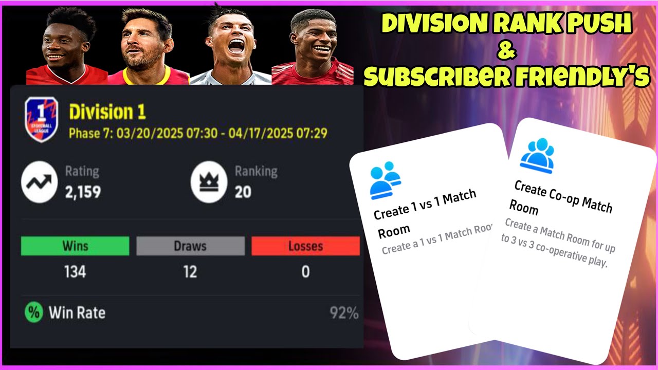Division Rank Push To 2000 Ratings 😮‍💨 & Subcriber Friendly’s | eFootball Live