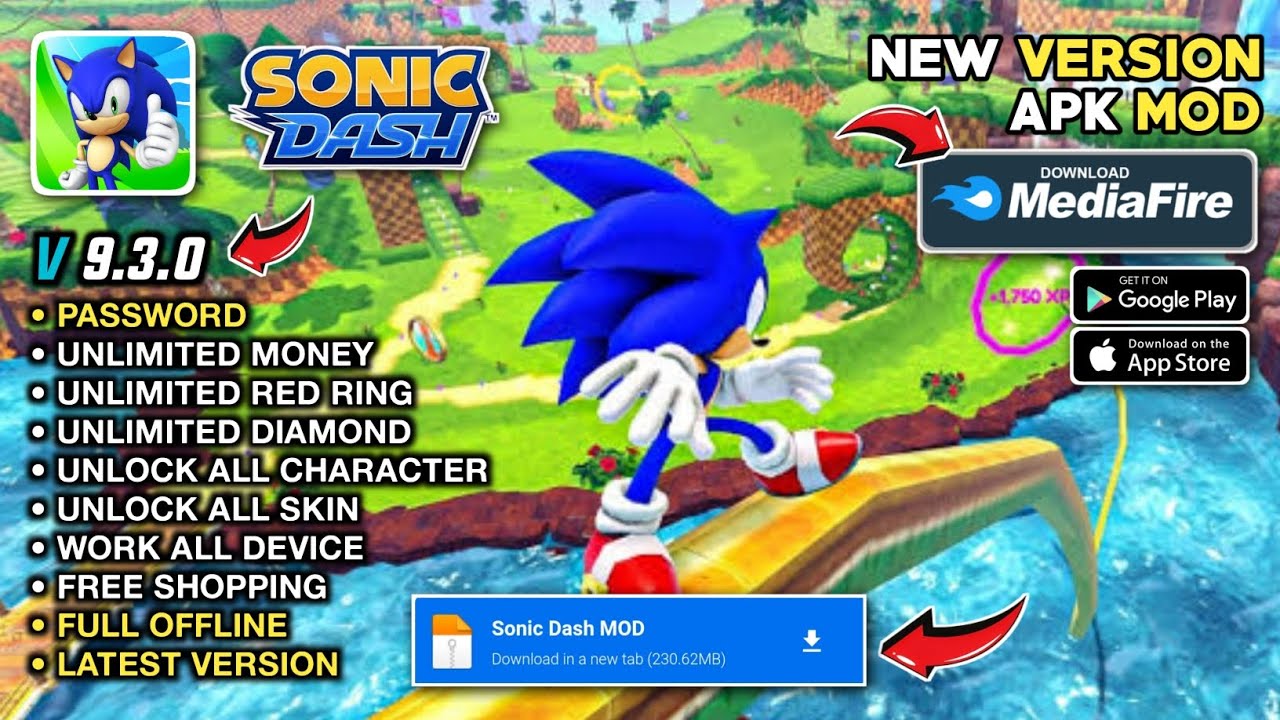 Sonic Dash Mod V9.3.0 Apk Terbaru 2026 - Unlimited Diamond & Unlock All Character