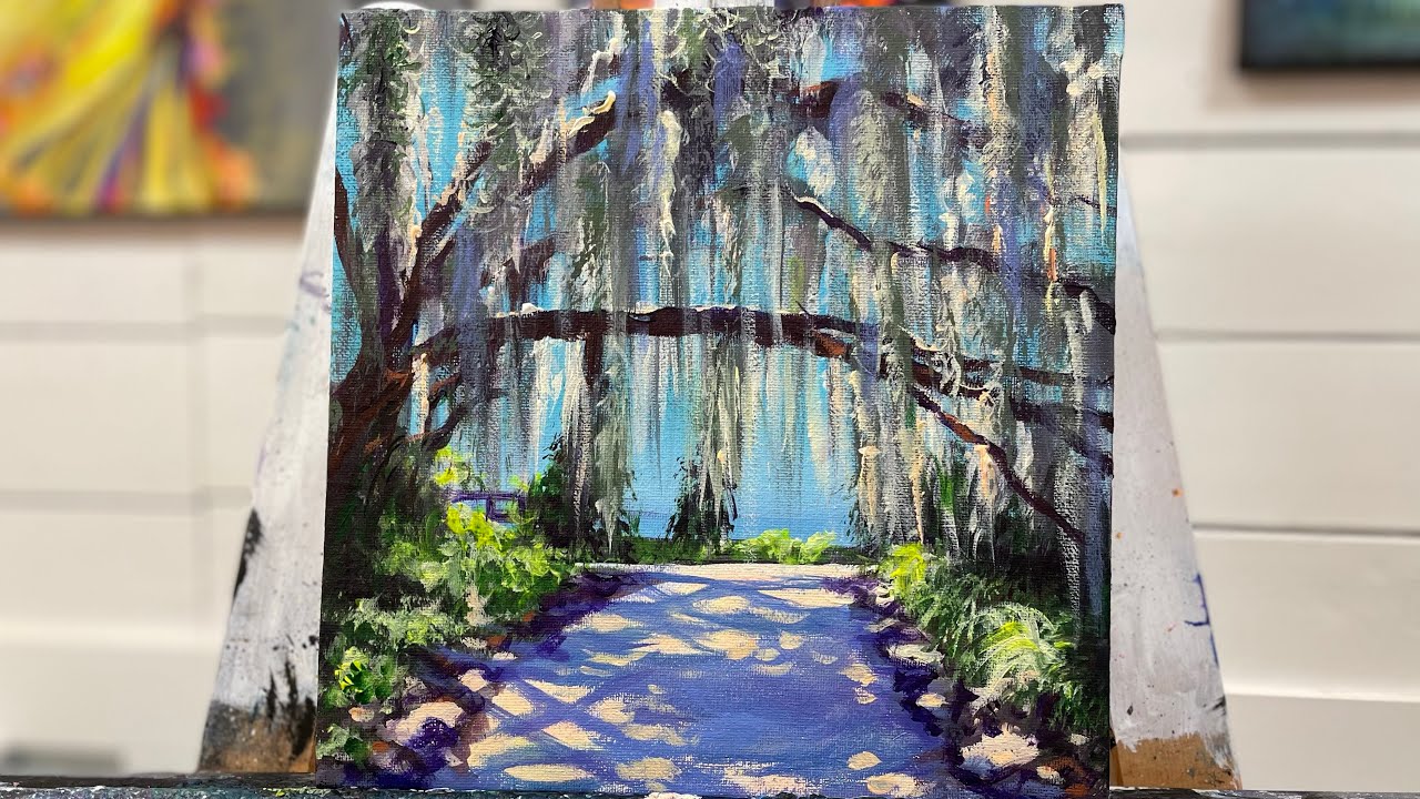 How To Paint “THROUGH THE SPANISH MOSS” easy acrylic tutorial!