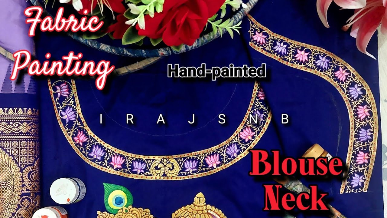 #27video | Hand Painted Fabric Painting Blouse Neck Design | Krishna Radha Art on Blouse | IrajSNB📌 