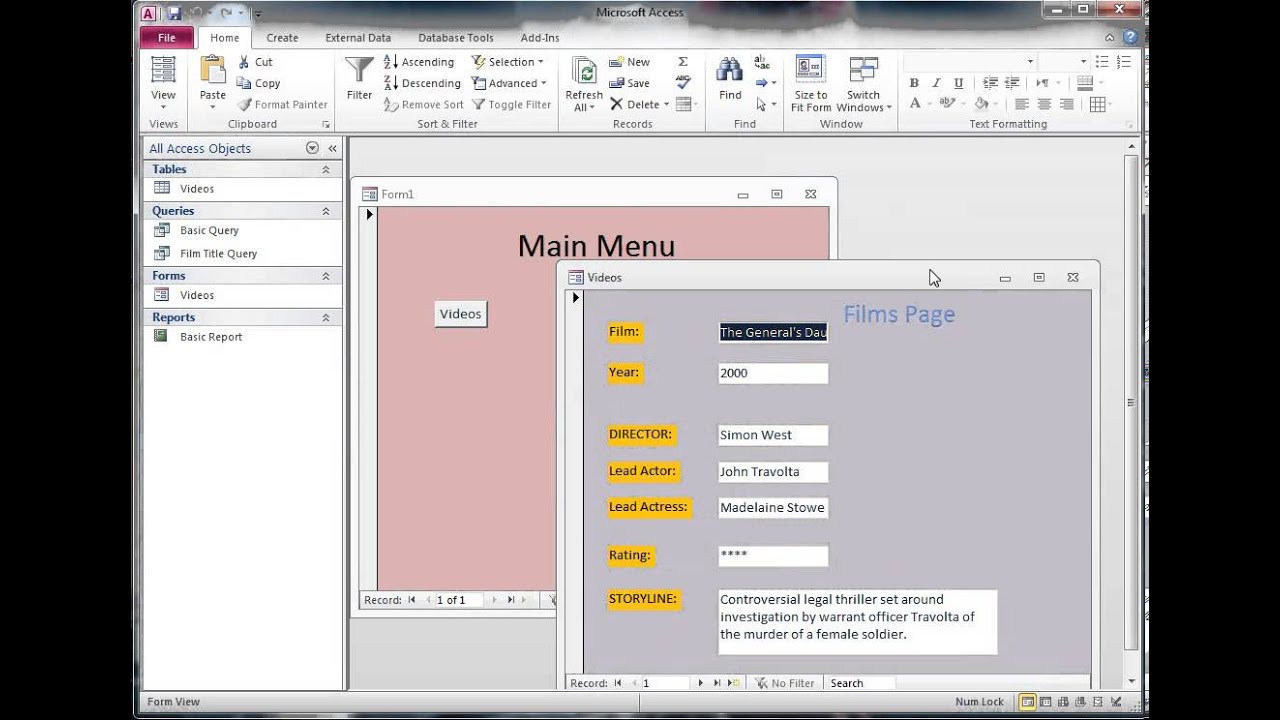 Creating a Main Menu Form in an Access Database