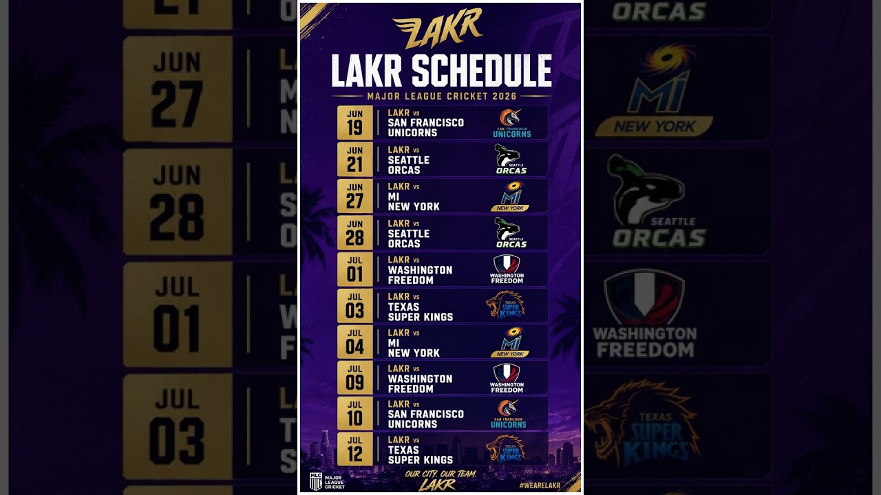 LAKR 2026 Schedule/LAKR MLC 2026 Upcoming Matches #ipl2026 #MLC2026 # #cricket #shortsfeed