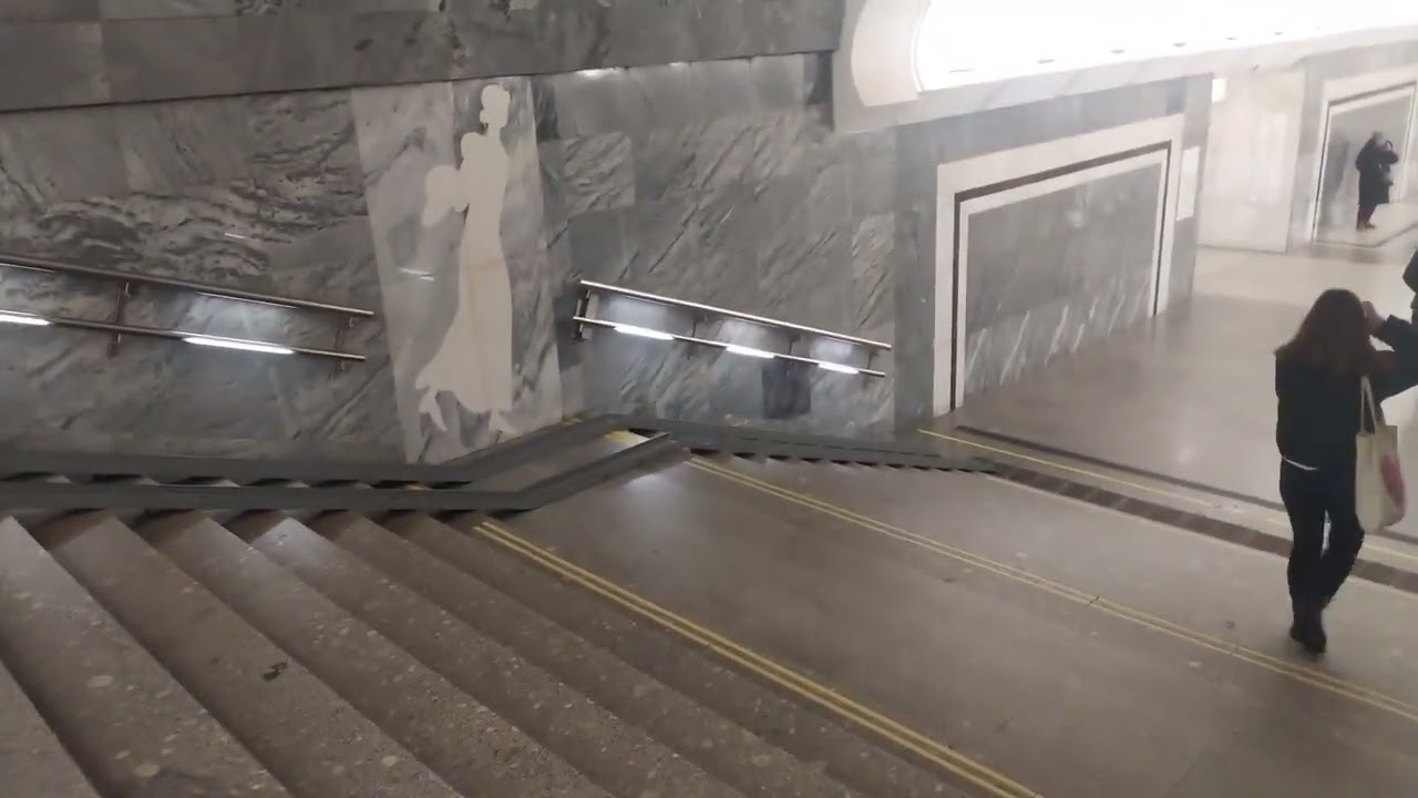 Metro Moscow,Dostoevskaya station,Light green Line - interior view, arrival of the train Fragment 13