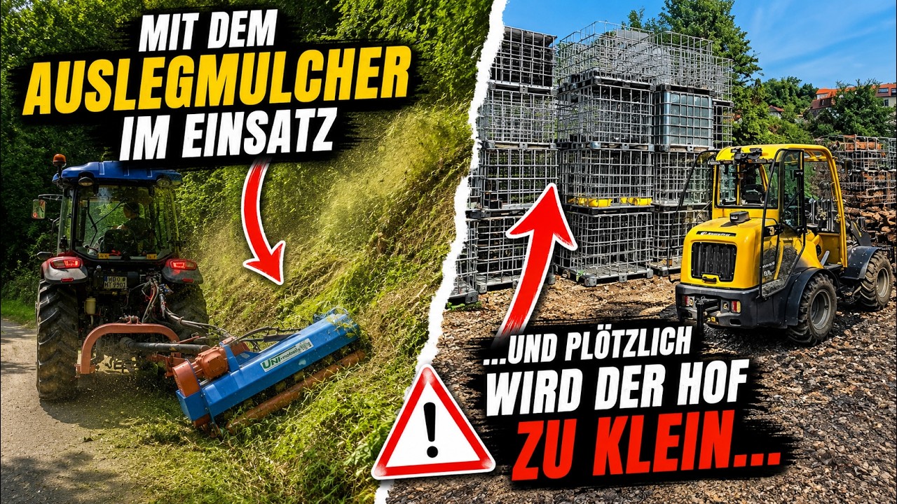 Mit dem Auslegmulcher im Einsatz &ndash; und pl&ouml;tzlich wird der Hof zu klein...