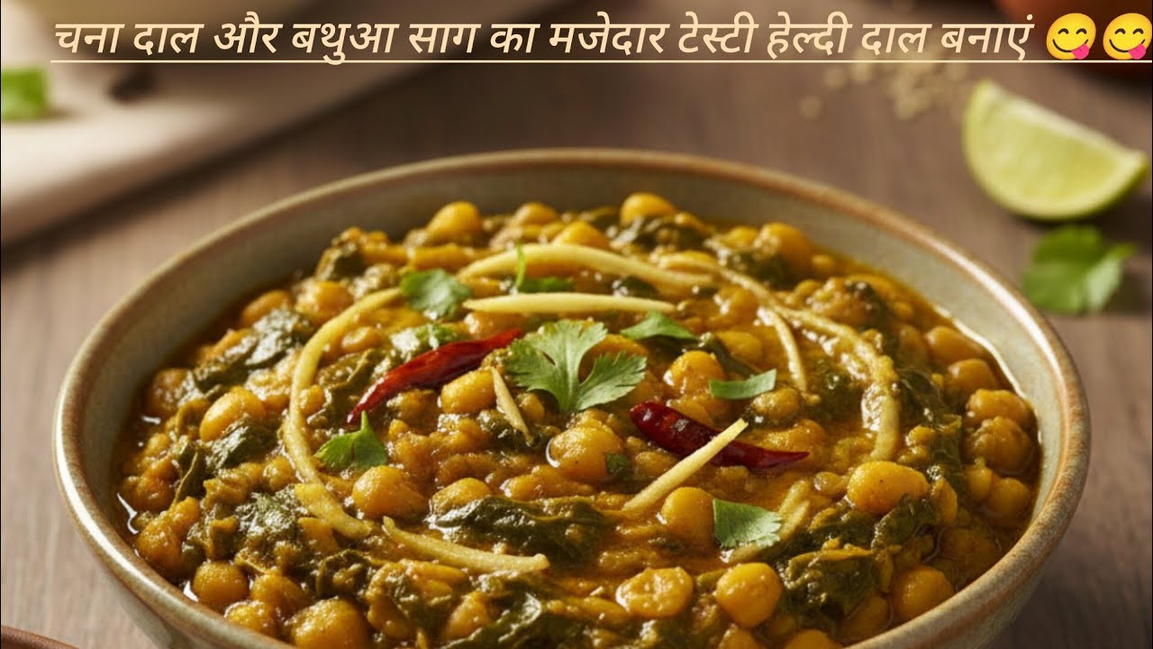 टेस्टी हेल्दी चना दाल और बथुआ साग का मजेदार दाल बनाएं 😋😋।।