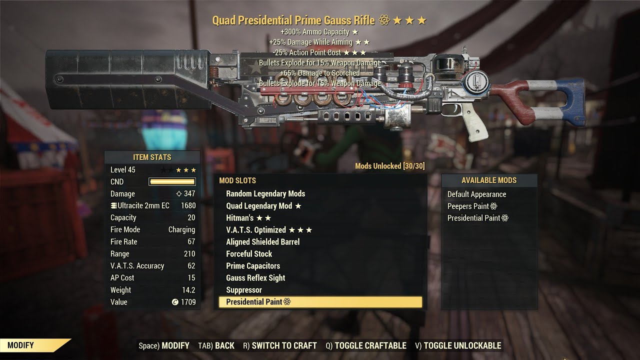 Fallout 76: Full Health Quad Gauss Rifle.