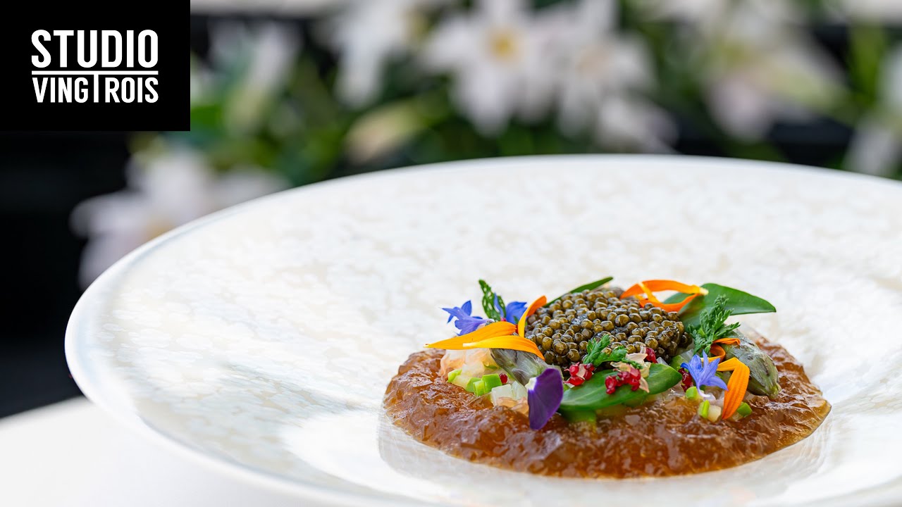 Domaine les Cray&egrave;res | En cuisine avec le Chef Christophe Moret : Langoustine, asperge et caviar