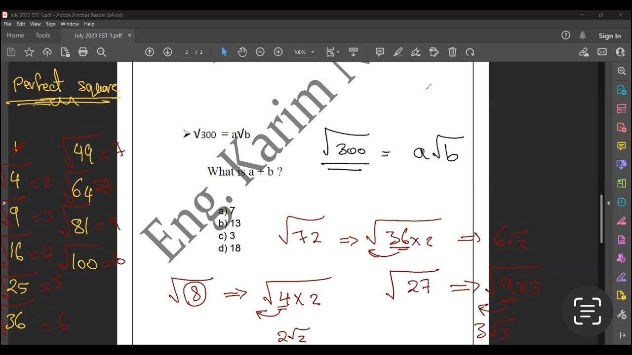 EST 1 July 2023 Sample Questions by Eng. Karim Nasser ( 01022716567 )