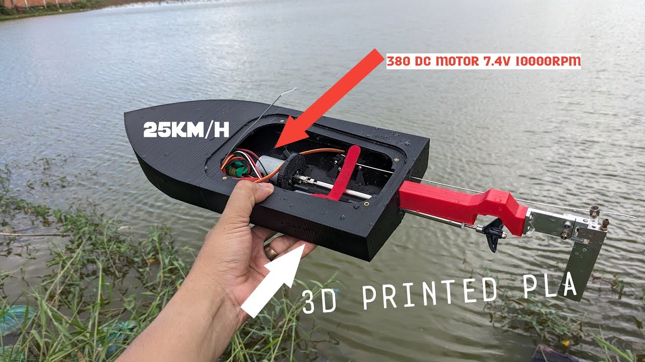 ទូកបញ្ជាDIY 3D PRINTED RC BOAT DC MOTOR 380 7.4V 1500 MAH ESC 20A