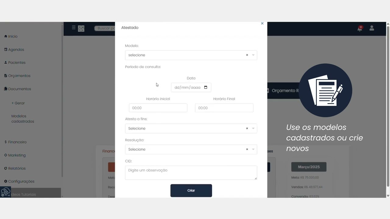 Menu do Sistema Ideal: navegue pelas principais funcionalidades da plataforma