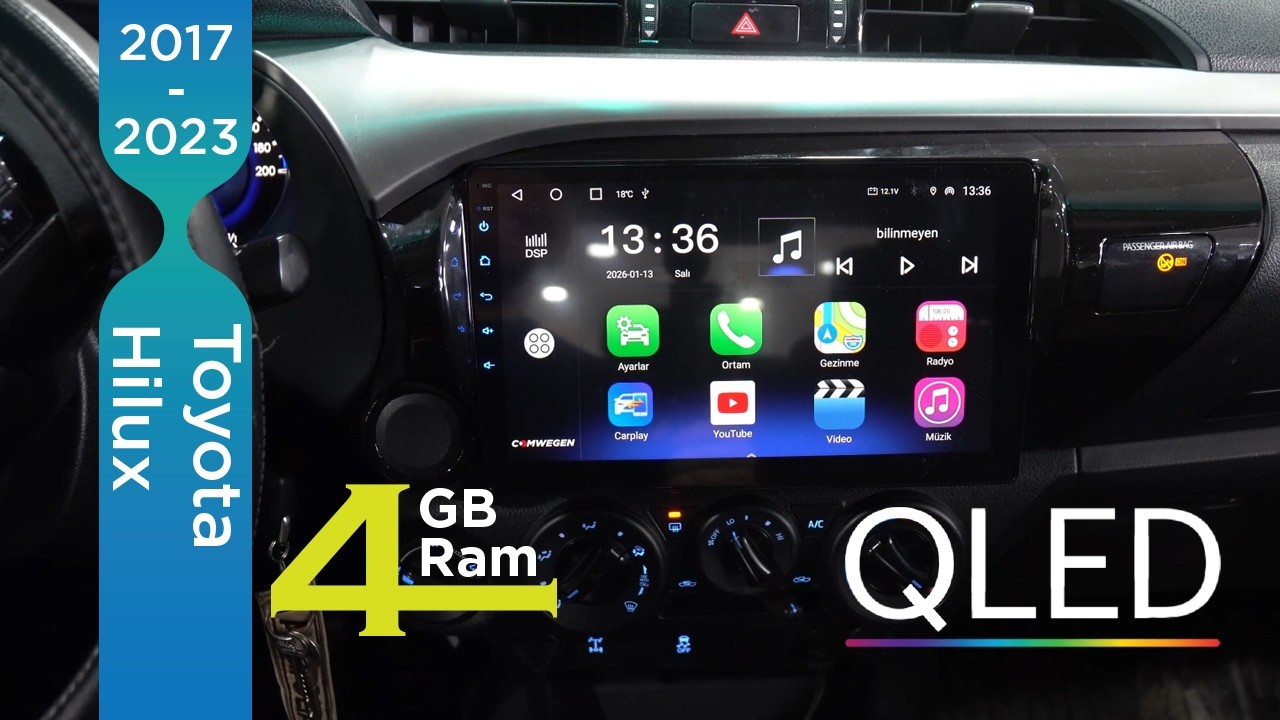 Toyota Hilux 2016-2023  4 GB RAM QLED Ekran Kablosuz Carplay Android Multimedya Navigasyon
