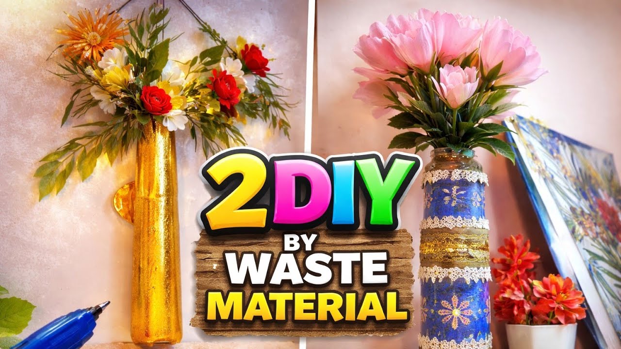 2Diy made by waste material. #yt #Bottel art #flowervase#craft#Growupmydreams#