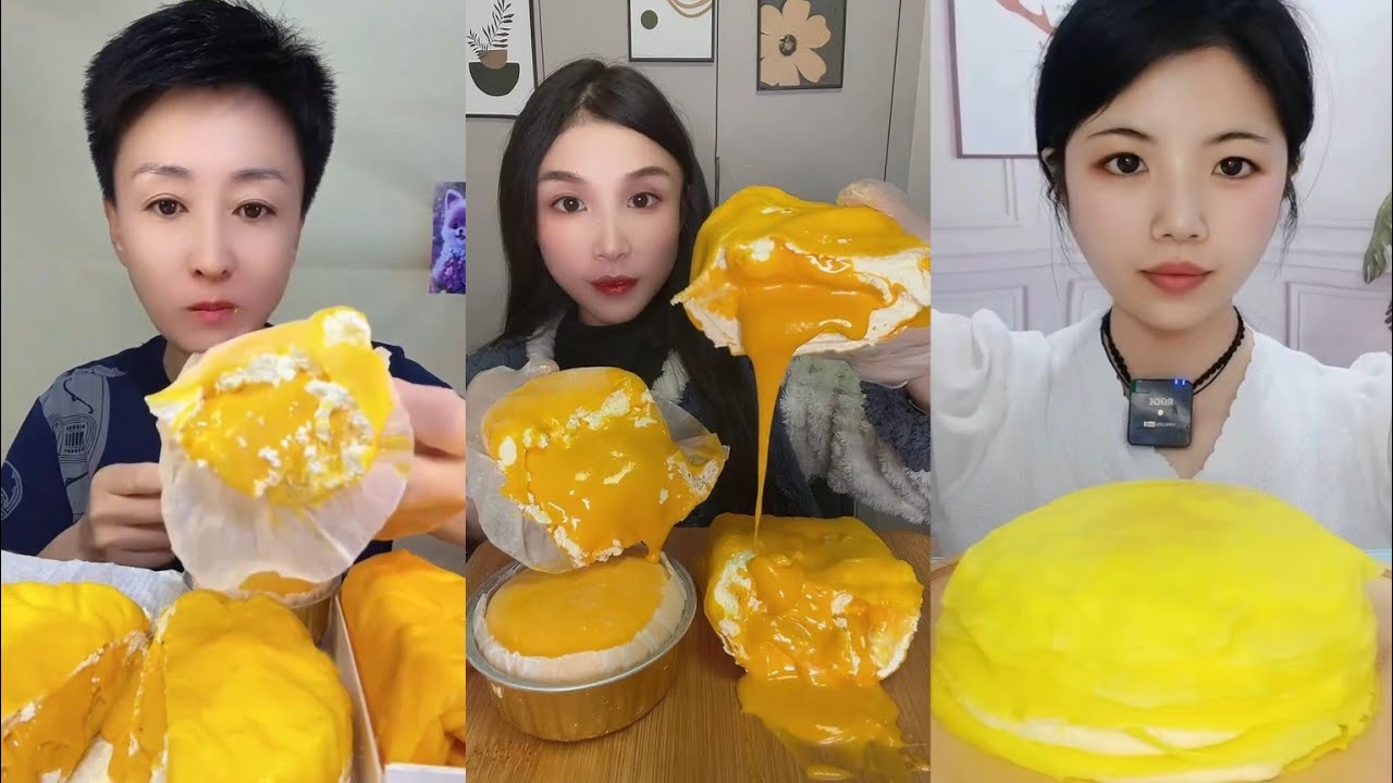 ASMR✨Yellow Custard Cream Cake Mukbang🥞Roll Cake Dessert Eating Show#asmr#eating#mukbang#asmr2025
