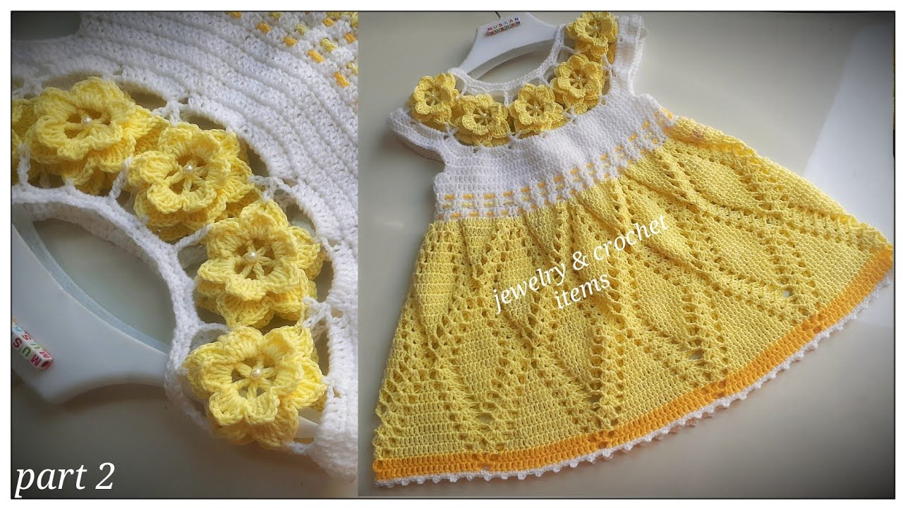 Crochet Baby Dress with Floral Yoke Pattern|Free Tutorial (part 2)