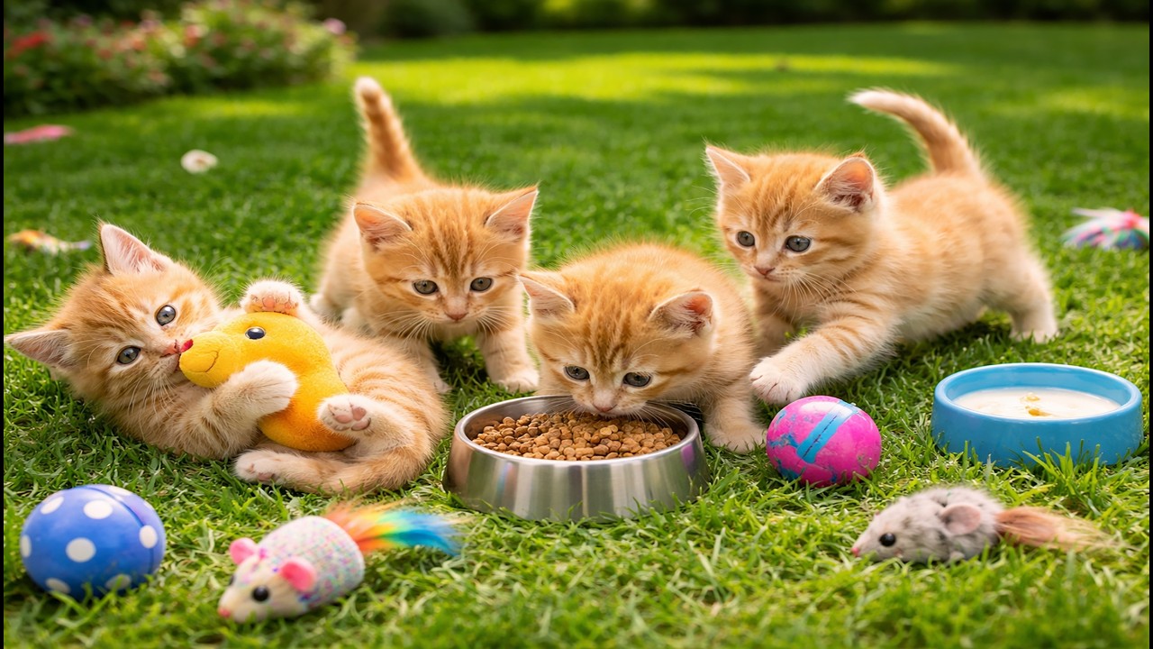 🌿🐱 Cutest Golden Kittens Ever Playing and Eating on the Lawn | Adorable Cat Moments