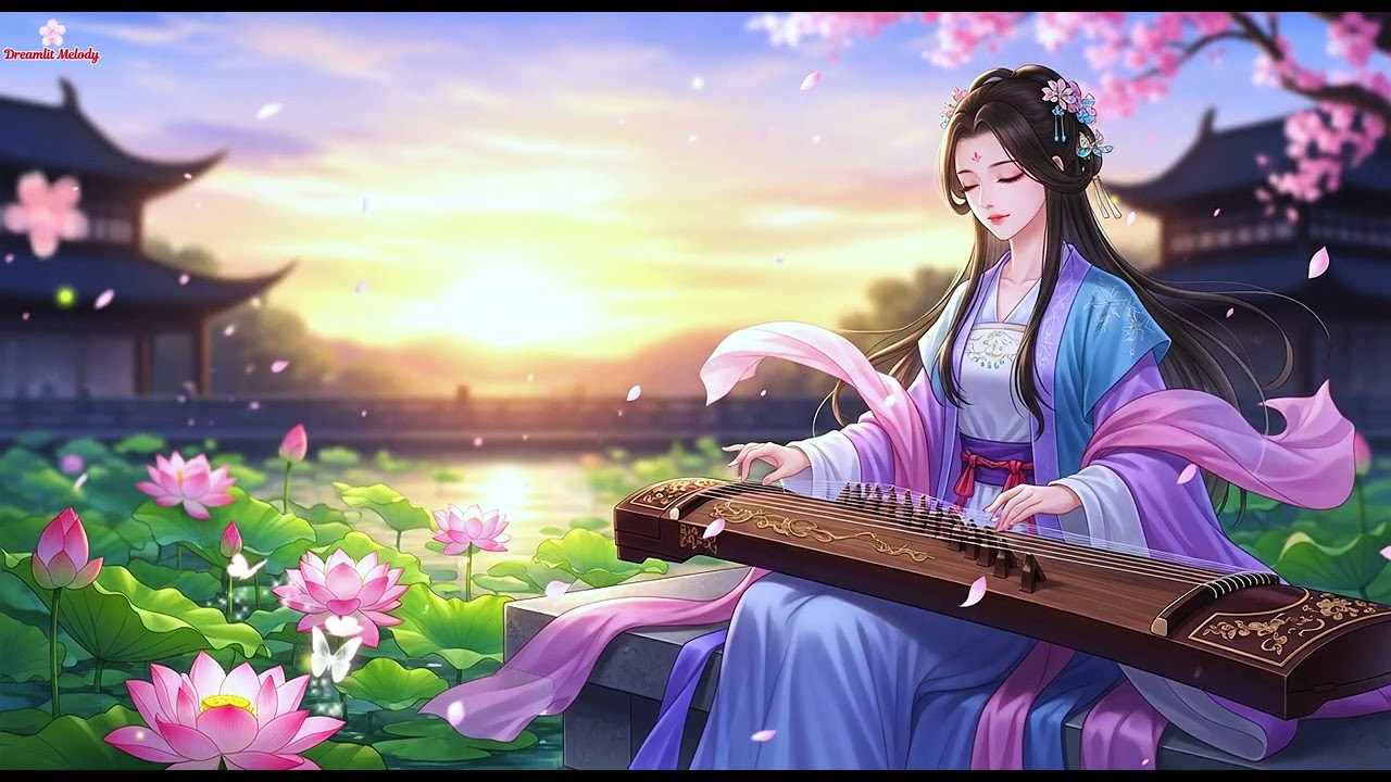 🌸 夕阳暖霞下的荷塘古筝旋律🌸 Beautiful Guzheng Melody by the Lotus Pond under Sunset Glow🌅 #Guzheng #chinesemusic