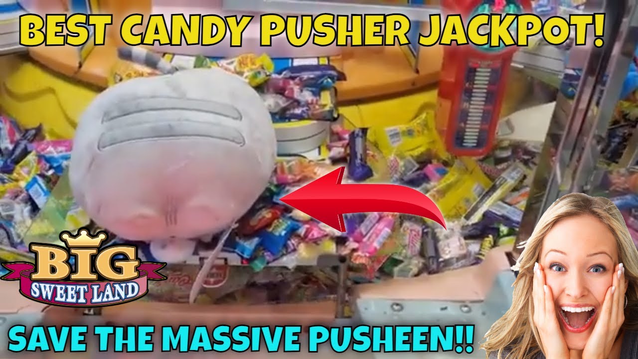 The BEST EVER Candy Pusher Jackpot WIN!! | HUGE Arcade Coin Pusher Filled WITH CANDY OMG & Pusheen!!