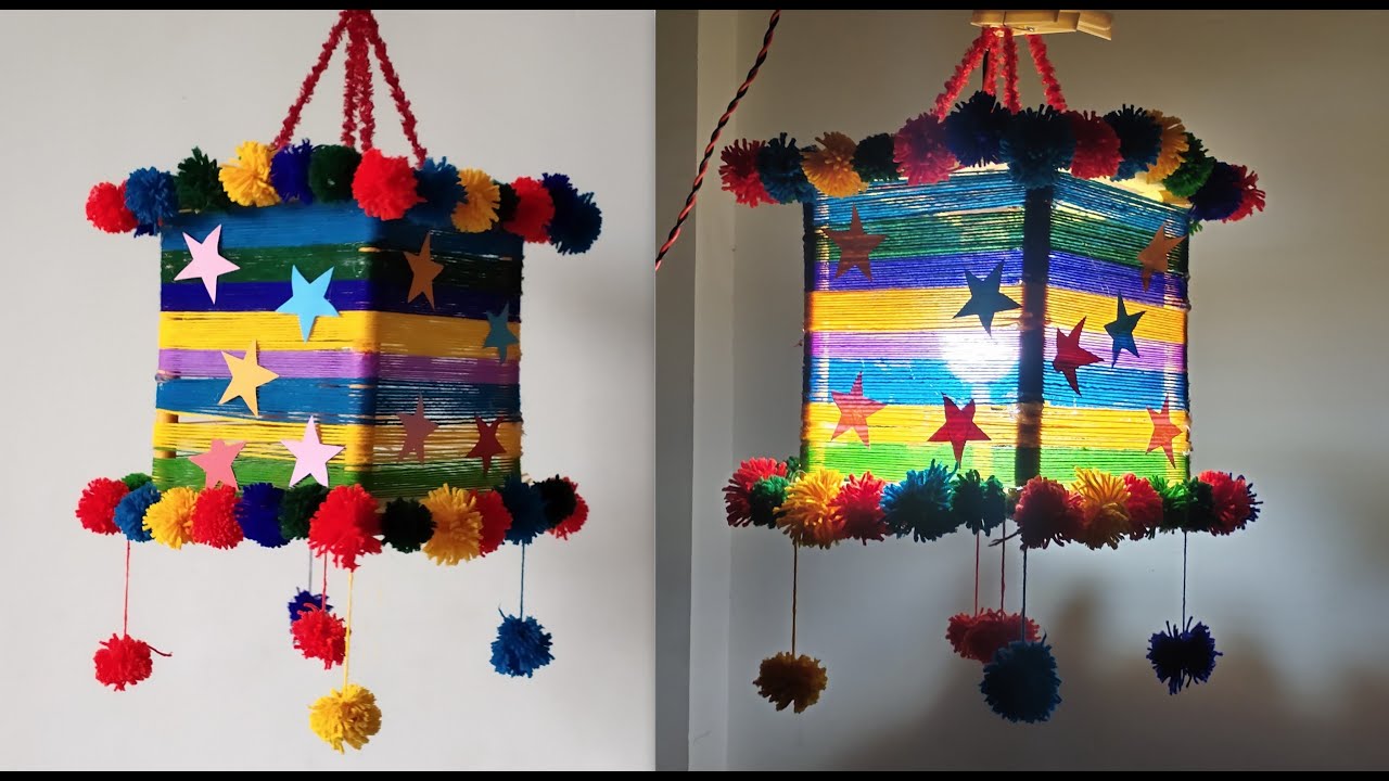 DIY Diwali Lantern Making at Home || Diwali Decorations|| Festive Lamp || Lamp using Wool