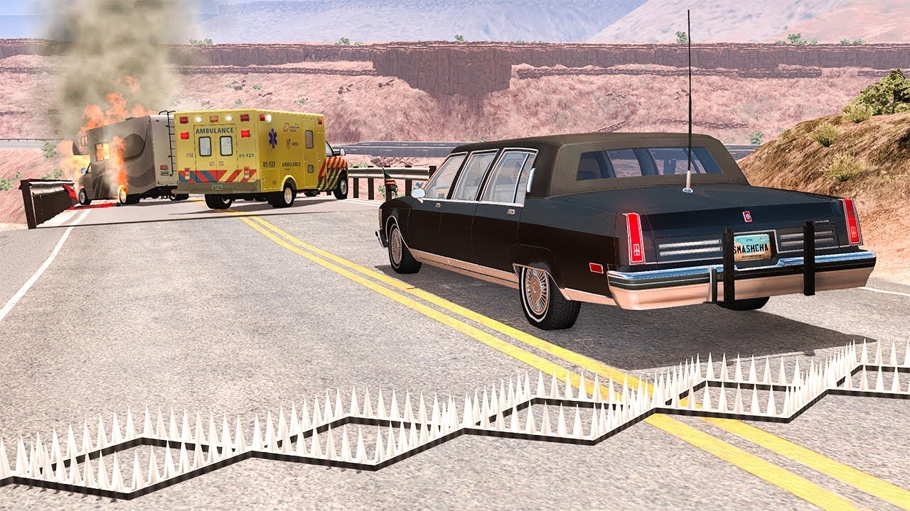 Collapsing Bridge Spike Strip Pileup Crashes #1 - BeamNG DRIVE | SmashChan