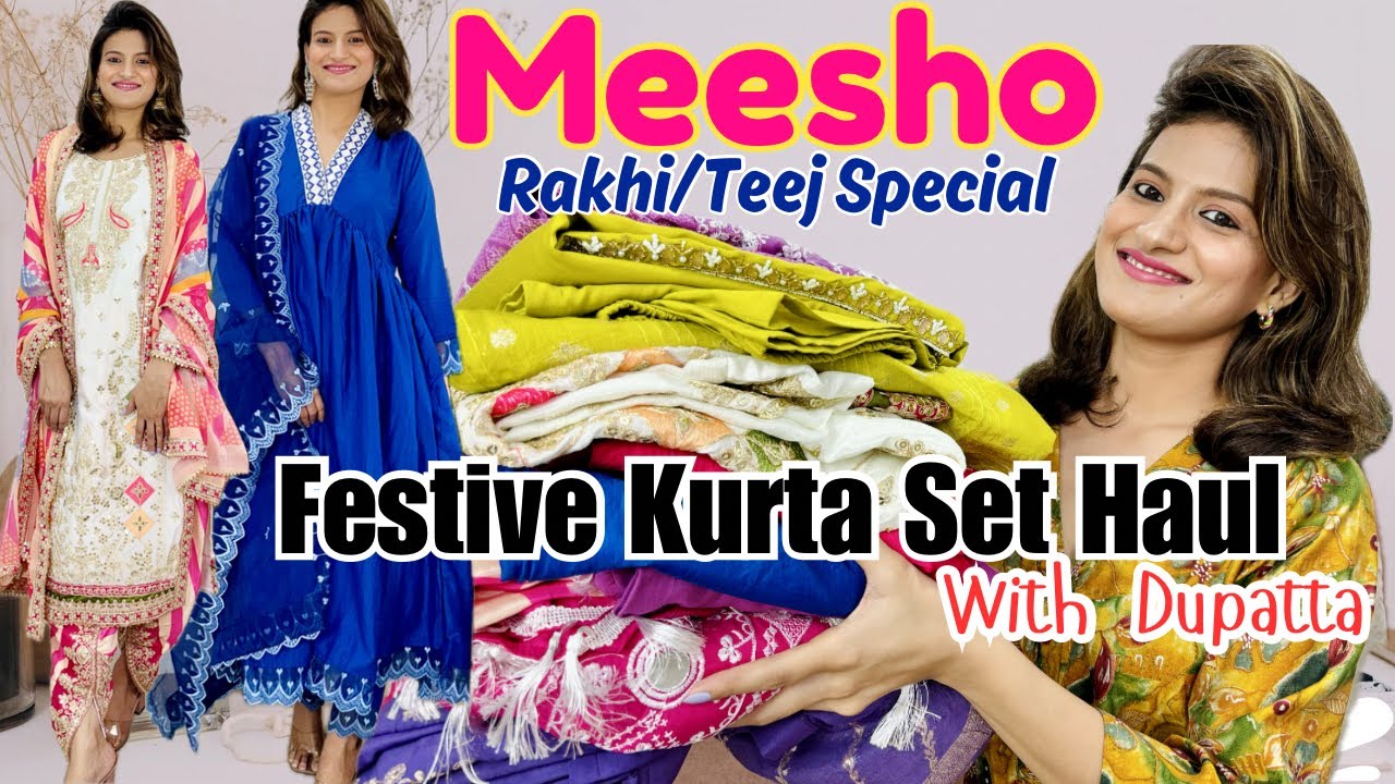 Meesho festive wear kurta set haul l Embroidered suit for rakhi l Latest kurta pant dupatta #meesho