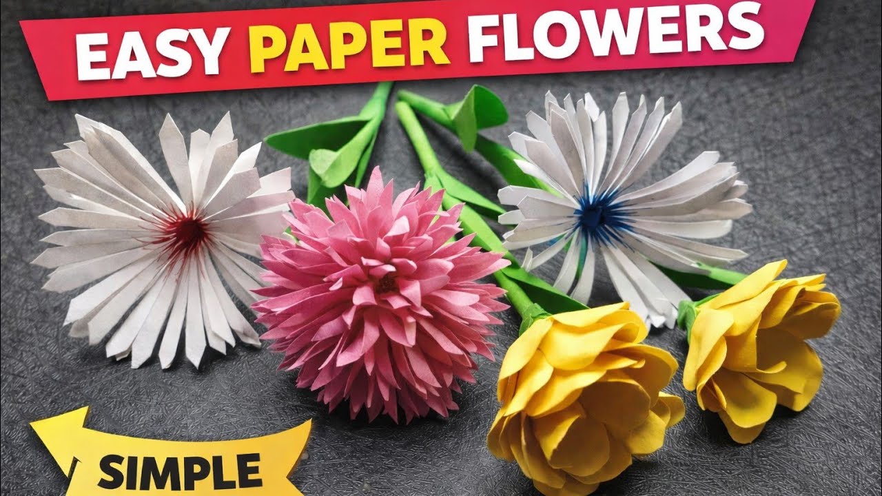 Easy Paper Flower Making | Simple Craft Ideas for Kids & Beginners | pc craft world 