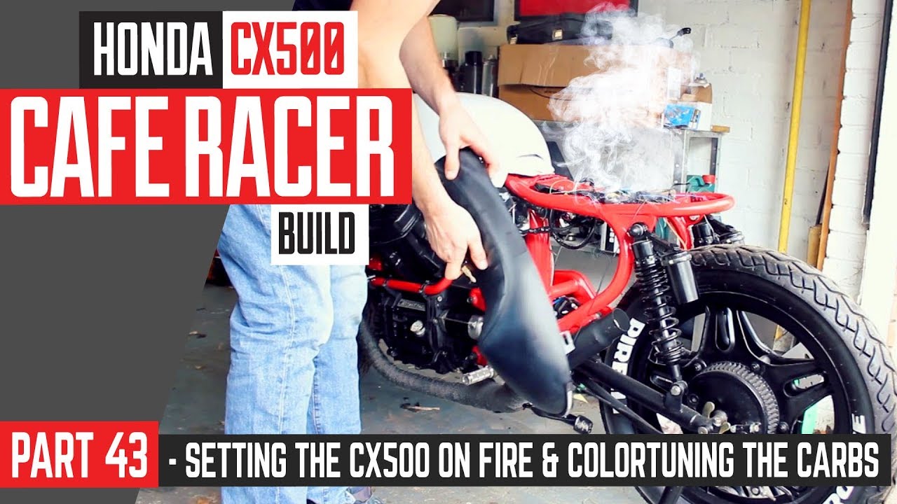 Honda CX500 Cafe Racer Build 43 - Setting the CX500 on fire & colortuning the carbs