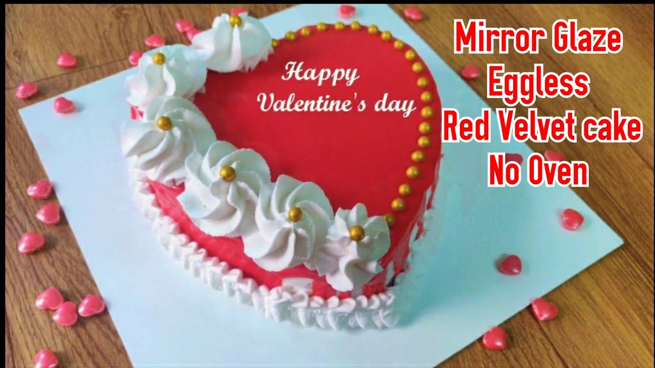 Heart Mirror Glaze Cake /Heart Shape Red Velvet cake Recipe /Eggless Red Velvet cake Valentine's day