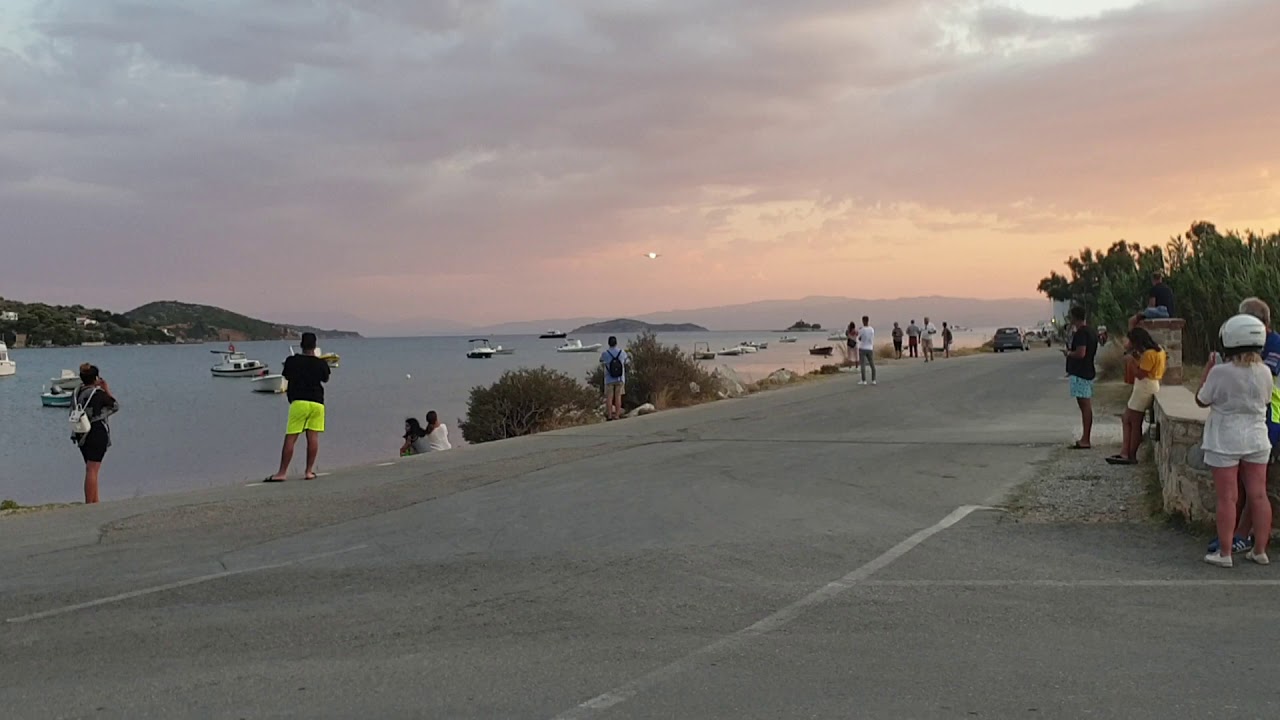 Airplane landing at Skiathos Airport, Greece, 10 metres away from the beach