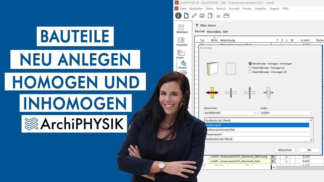 Neuen Bauteil anlegen in ArchiPHYSIK (Homogen und Inhomogener Schichtaufbau) | ArchiPHYSIK Einsicht