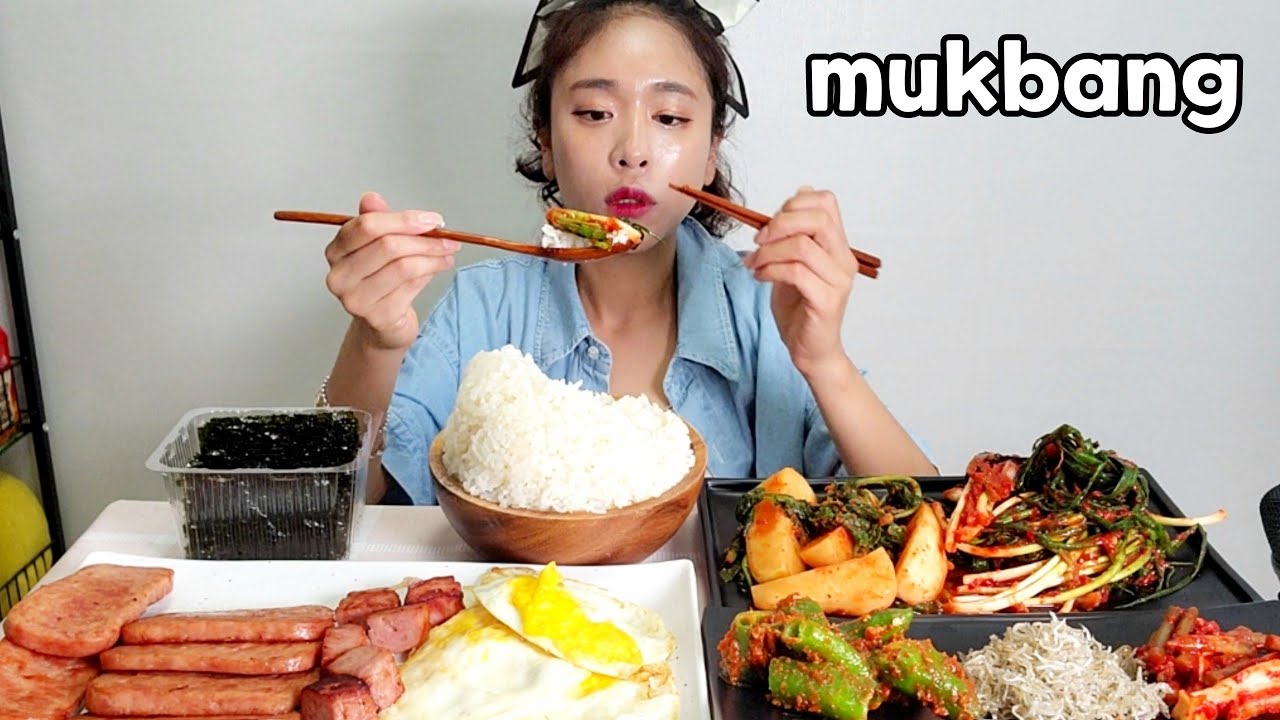 집밥먹방인데.. 음.. 파김치,총각김치,스팸,계란후라이 등 한식먹방?! Korean Food kimchi Mukbang eating show