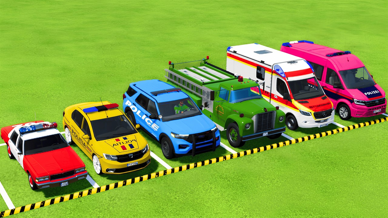 POLICE CARS, FIRE DEPARTMENT, AMBULANCE VEHICLES TRANSPORTING WITH MAN TRUCKS ! Farming Simulator 25