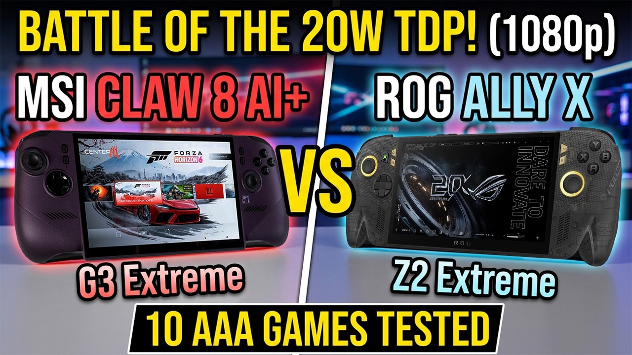 MSI Claw 8 AI+ G3 Extreme vs ASUS ROG Xbox Ally X Z2 Extreme | 10 AAA Games Tested at 1080p 20W TDP