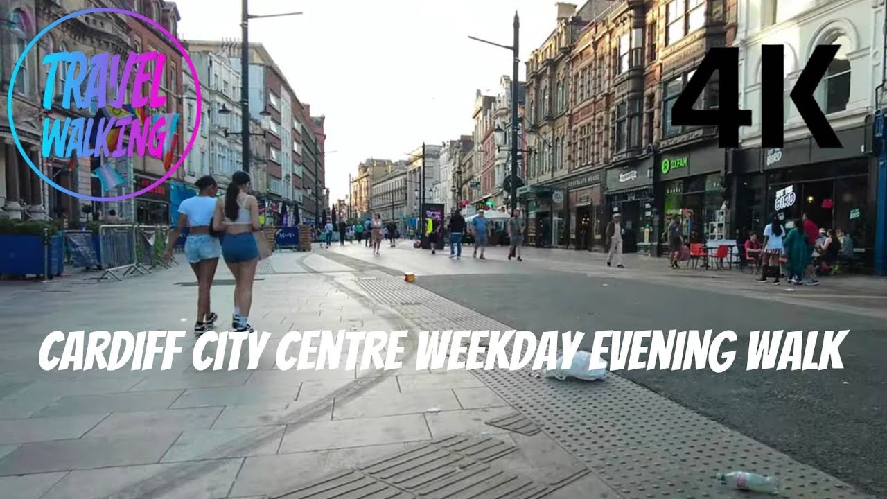 Cardiff City Centre Evening Walk | Weekday Street Tour in 4K