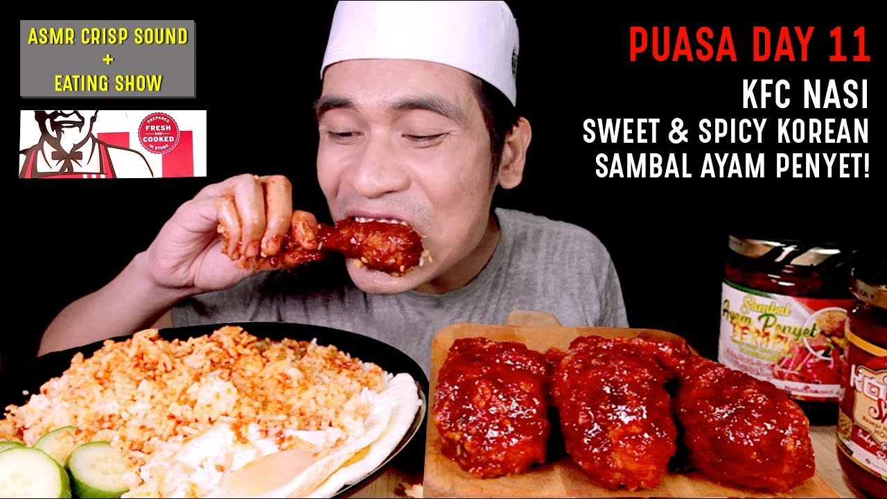 PUASA DAY 11: KFC NASI SWEET & SPICY KOREAN & SAMBAL AYAM PENYET! | EATING SHOW W/ ASMR MALAYSIA 🇲🇾