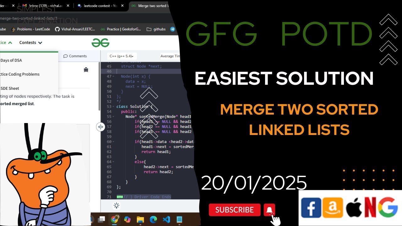 Merge two sorted linked lists | gfg potd today | POTD | GFG Problem of the Day | C++ |